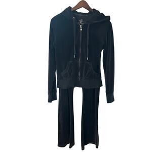 Express Velour Track Suit Women M Black Full Set Y2K Millennial Vintage 2000s